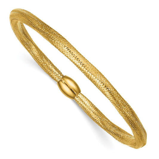 14k Yellow Gold  4.25mm Flexible Wavy Mesh with Bead Slip-on Stretch Bracelet