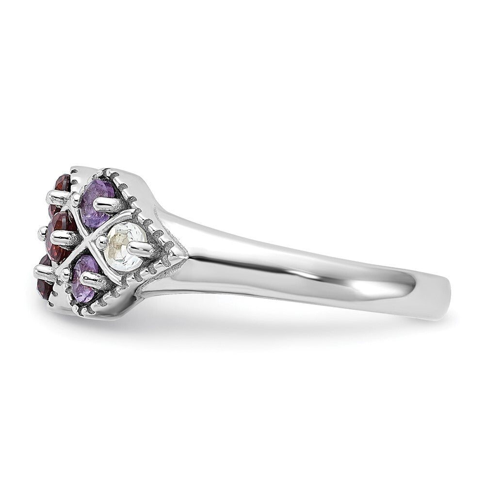 Sterling Silver Rhodium-plated Garnet Amethyst and White Topaz Ring Size 6