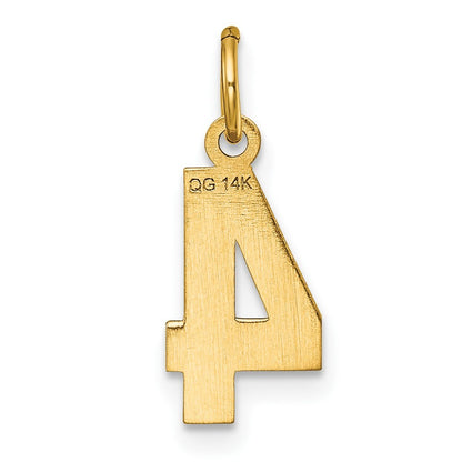 14k Yellow Gold Small Brushed Diamond-cut Number 4 Charm