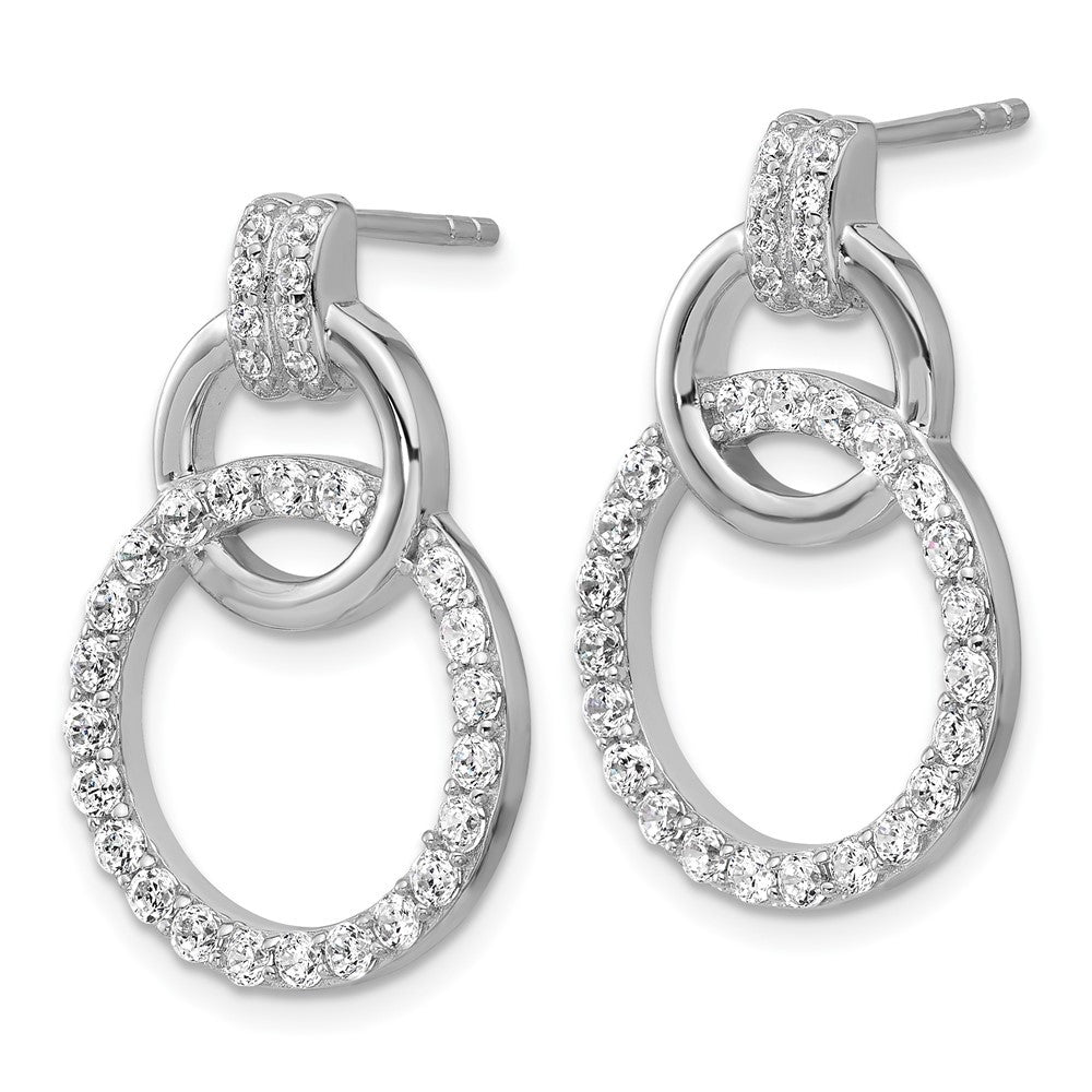 Sterling Silver Rhodium-plated Polished CZ Two Circle Dangle Earrings