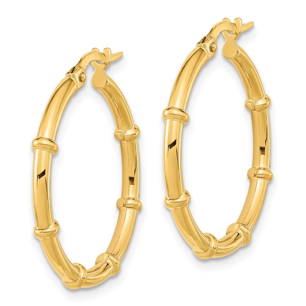 14k Yellow Gold Polished and Fancy Hoop Earrings