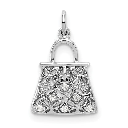 14k White Gold Diamond Handbag Charm Pendant for Women