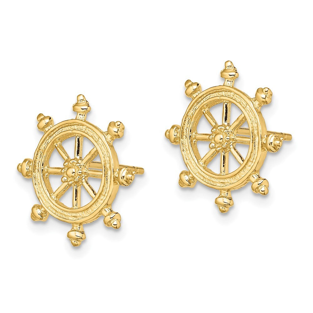14k Yellow Gold Ship's Wheel Earrings
