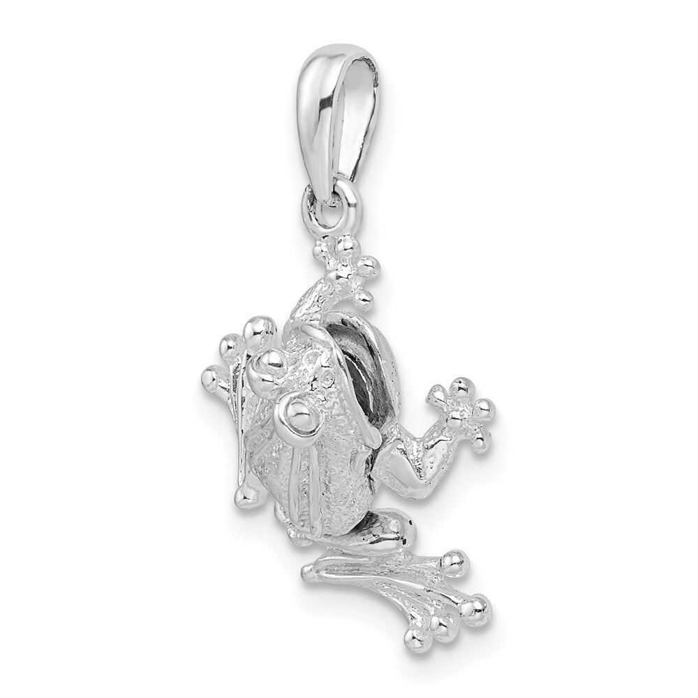 Sterling Silver Rhodium-Plated Polished Bug Eyed Frog Pendant