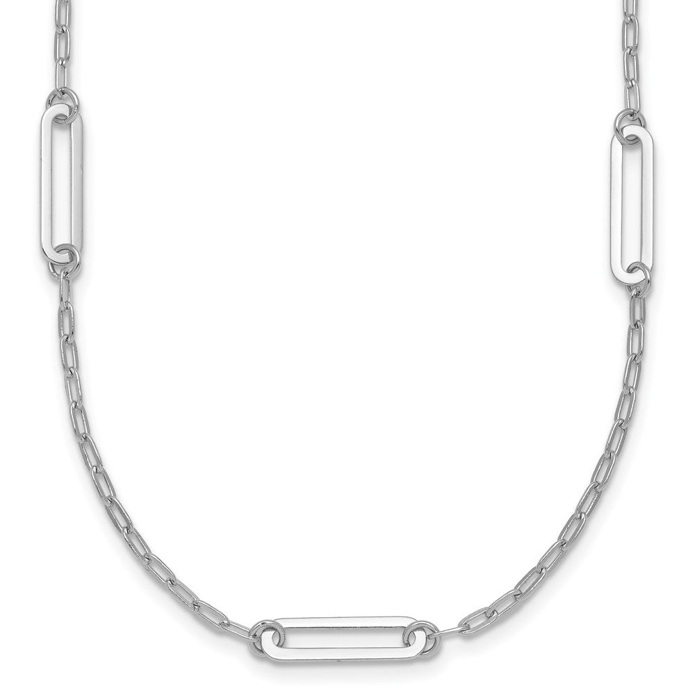 Sterling Silver Rhodium-plated Polished Paperclip Link 9-Station Necklace 24"