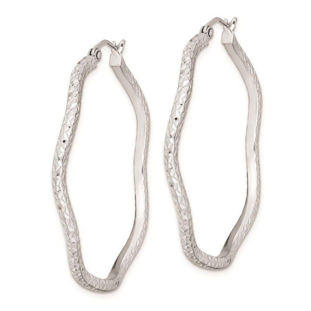 Sterling Silver Rhodium-plated Wavy Diamond-cut 1.75mm Round Hoop Earrings