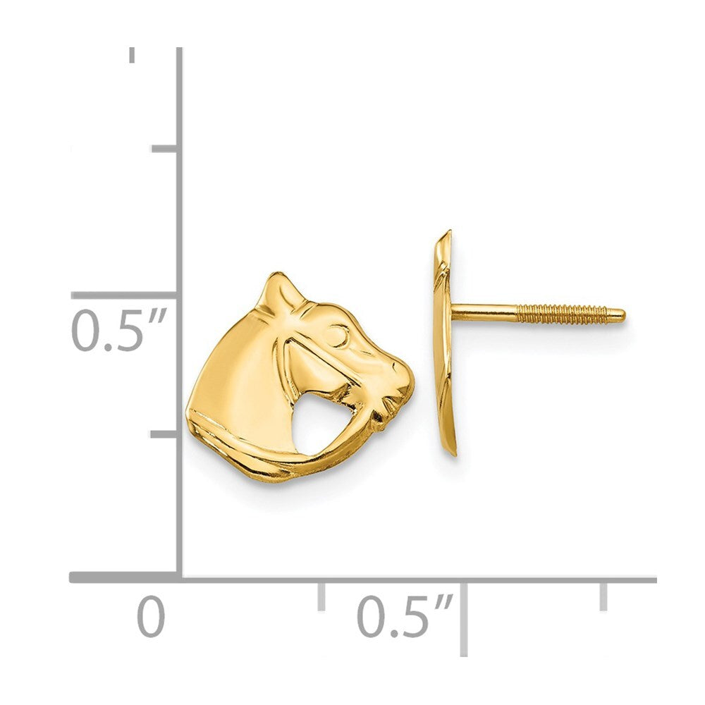 14k Yellow Gold Horse Head Stud Earrings