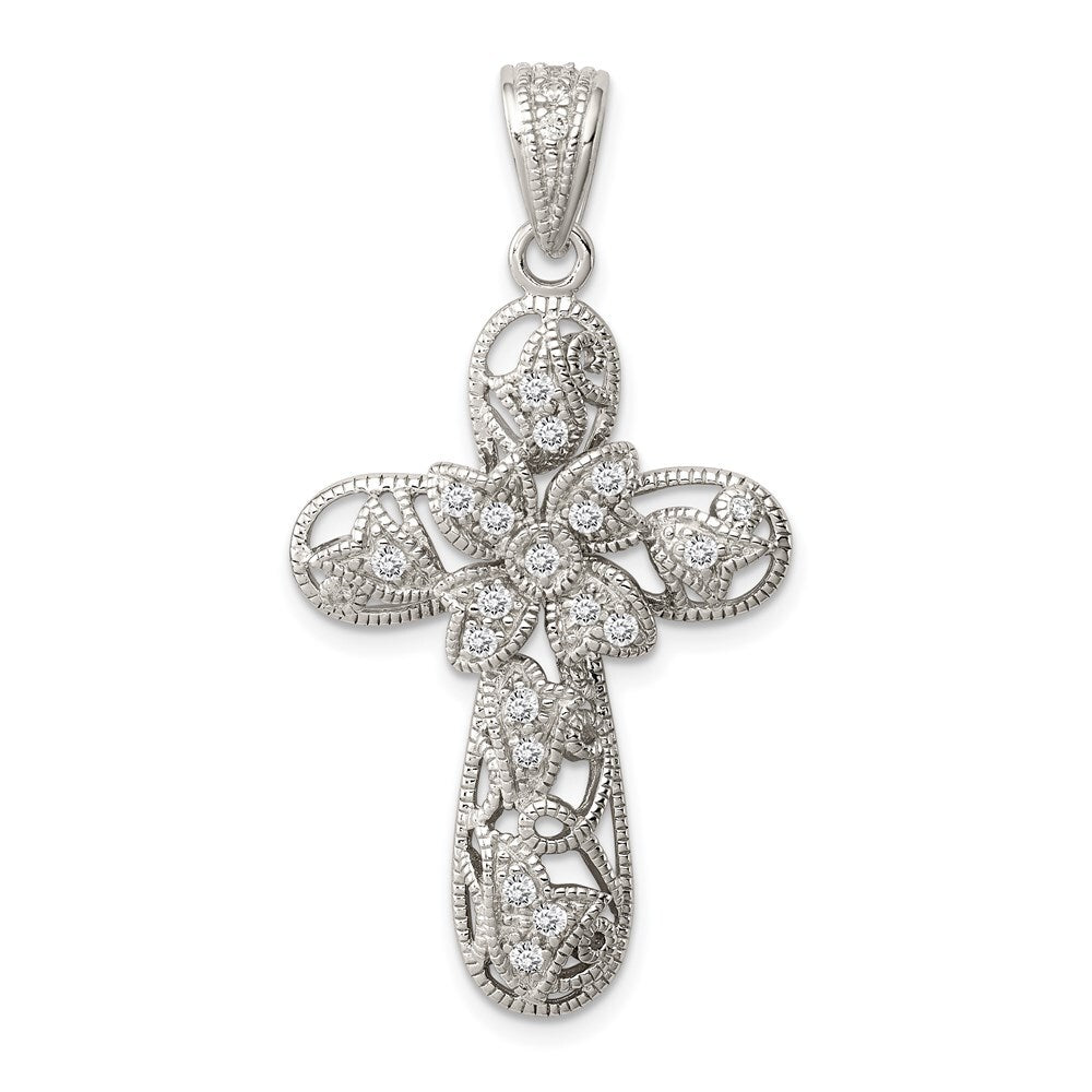 Sterling Silver Rhodium-plated Cubic Zirconia Cross Pendant