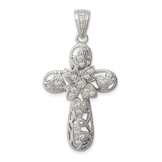 Sterling Silver Rhodium-plated Cubic Zirconia Cross Pendant
