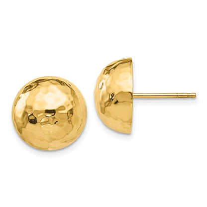 14k Yellow Gold Hammered Half Ball Earrings