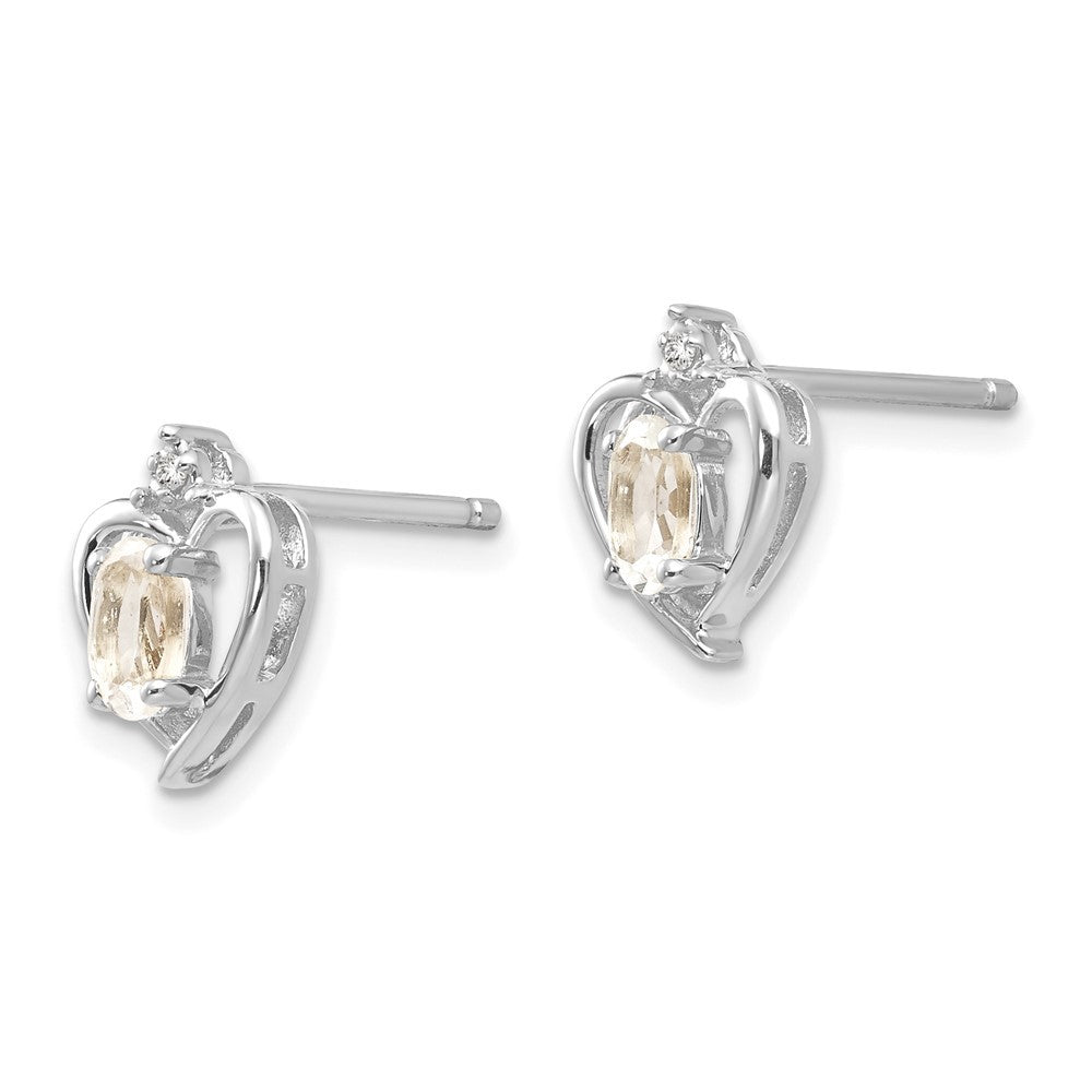 14k White Gold White Topaz and Diamond Heart Earrings