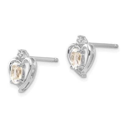 14k White Gold White Topaz and Diamond Heart Earrings