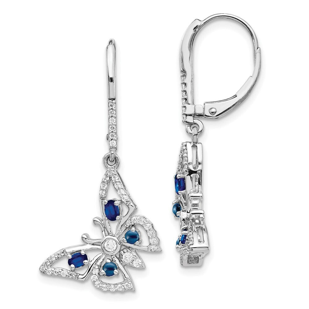 14k White Gold Diamond & Sapphire Butterfly Drop & Dangle Earrings