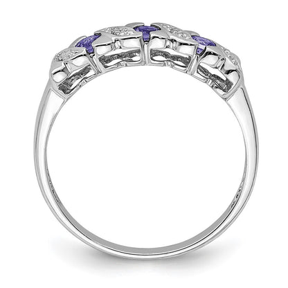 Sterling Silver Rhodium Tanzanite & Diamond Ring Size 6