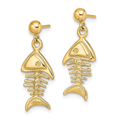14k Yellow Gold 3-D Fishbone Dangle Earrings