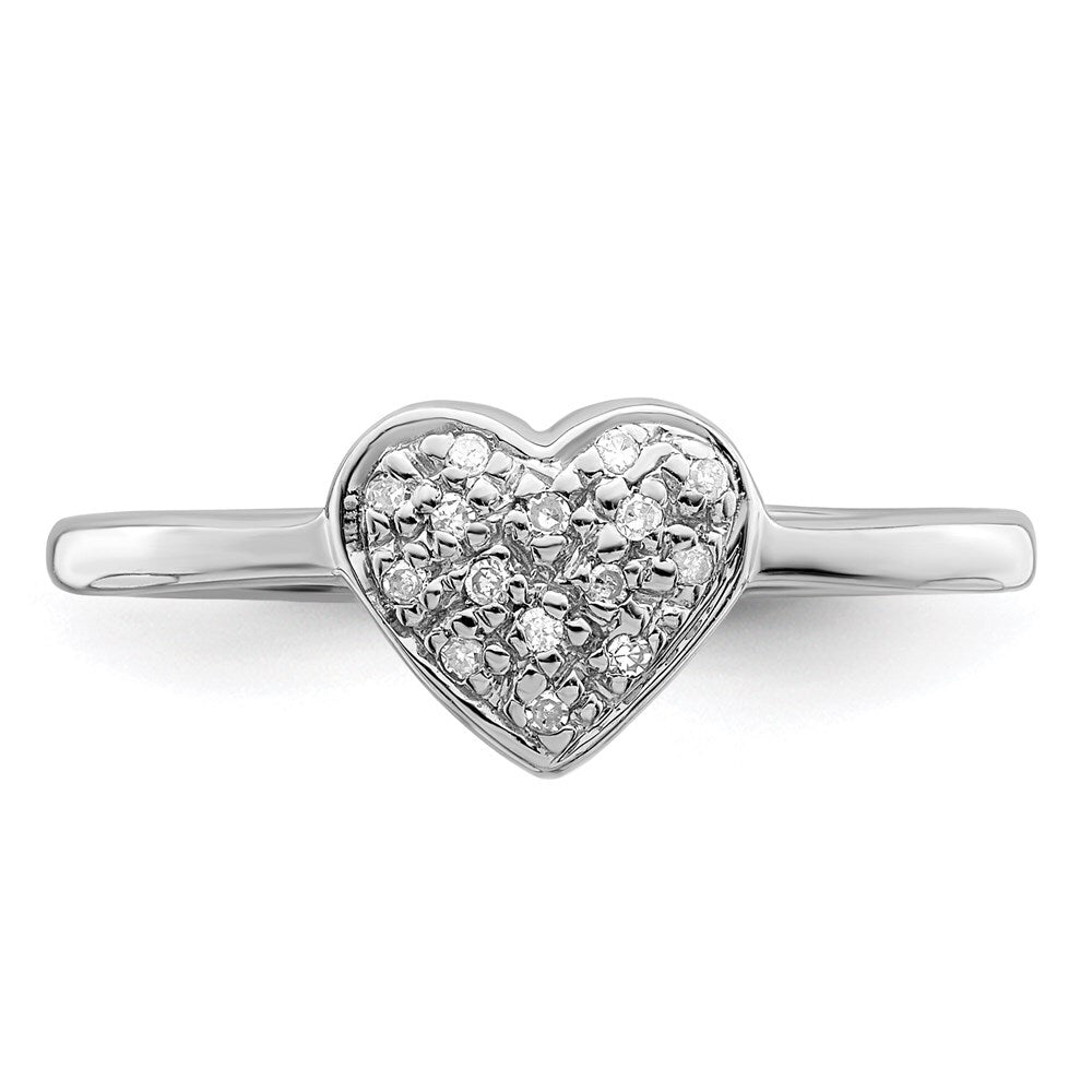 Sterling Silver Rhodium Polished Diamond Heart Ring Size 6
