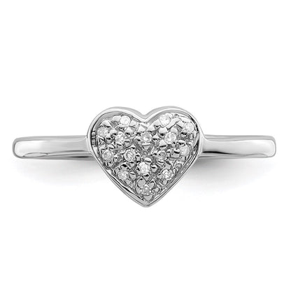 Sterling Silver Rhodium Polished Diamond Heart Ring Size 6