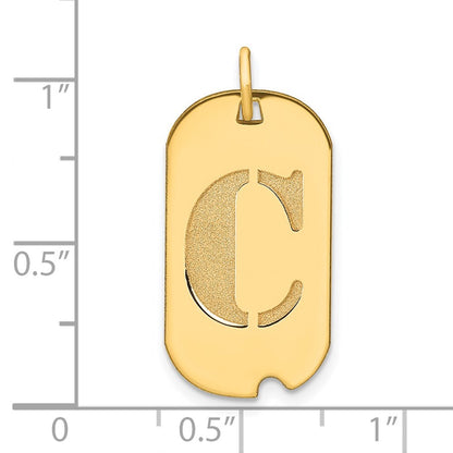 14k Yellow Gold Polished Letter C Initial Dog Tag Pendant for Women