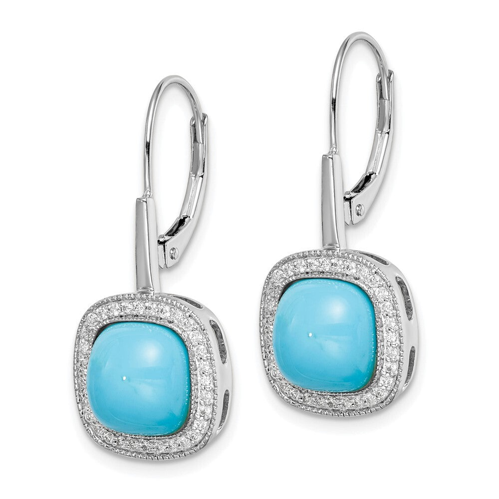 14k White Gold Turquoise and Diamond Leverback Drop & Dangle Earrings