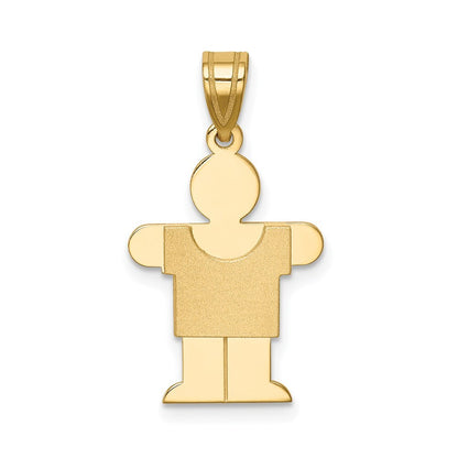 14k Yellow Gold Solid Satin Engravable Boy Charm Pendant for Women