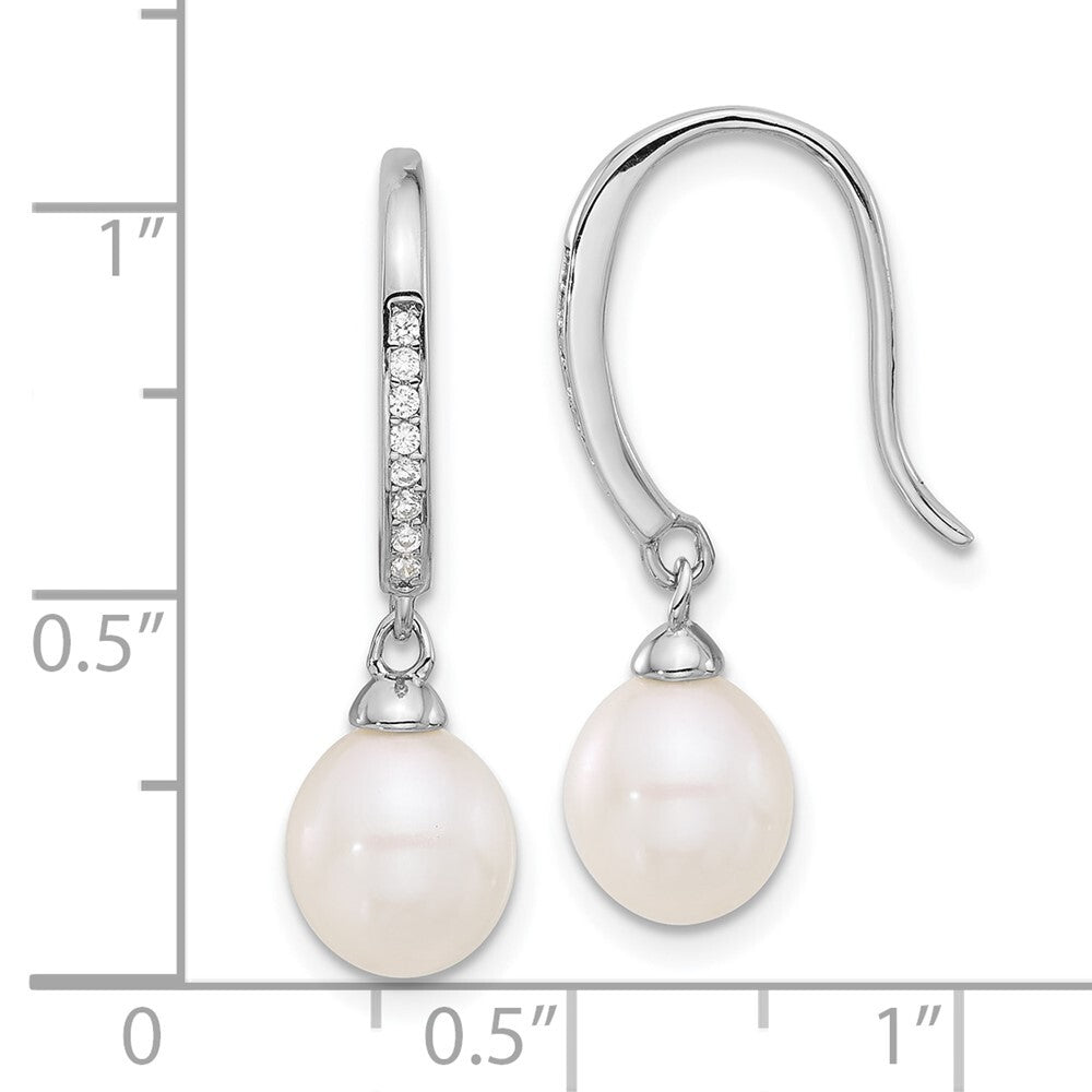 Sterling Silver White Teardrop Cultured Pearl & Cubic Zirconia Dangle Earrings