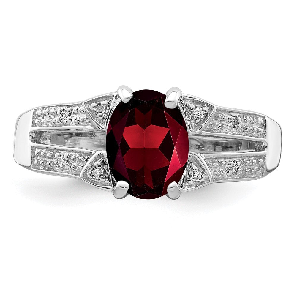 Sterling Silver Rhodium-plated Garnet & Diamond Ring Size 7