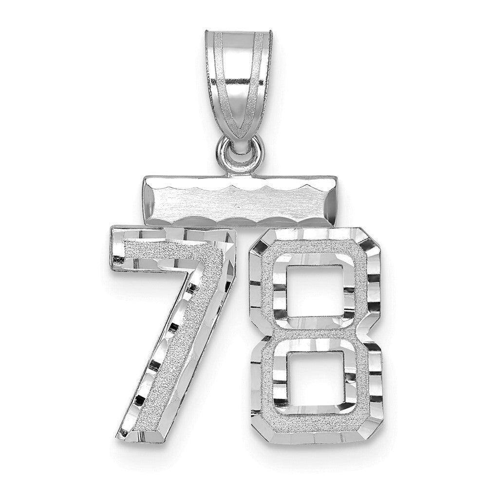 14k White Gold Small Brushed Diamond-cut Number 78 Charm Pendant for Women