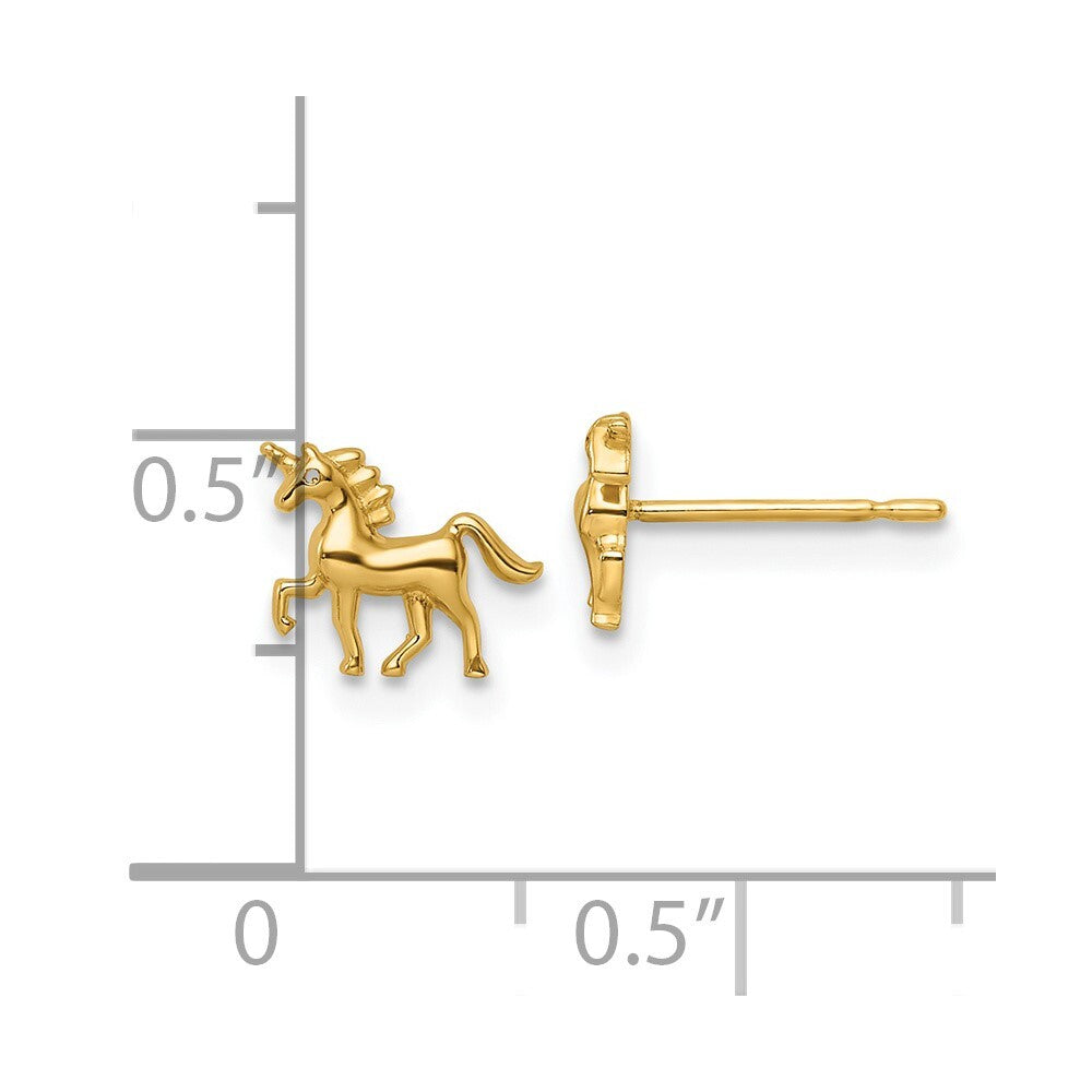 14k Yellow Gold Unicorn Stud Earrings Gift for Women