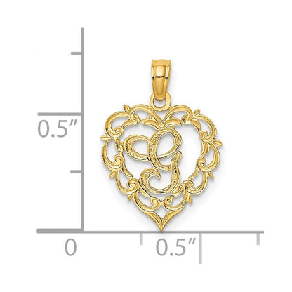 14k Yellow Gold Heart Script Letter G Initial Charm