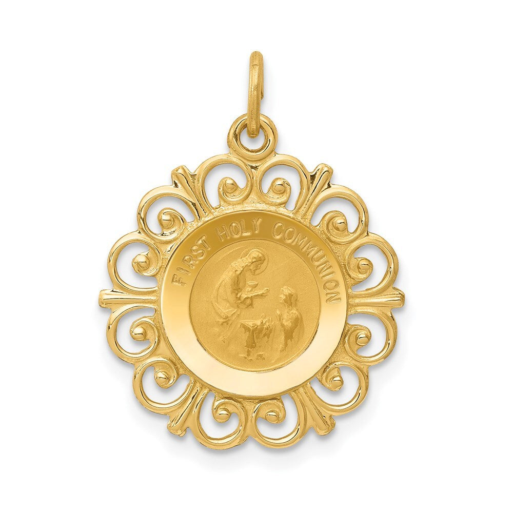 14k Yellow Gold First Holy Communion Charm Pendant for Women