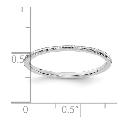 14K White Gold 1.2mm Beaded Stackable Band Size 9