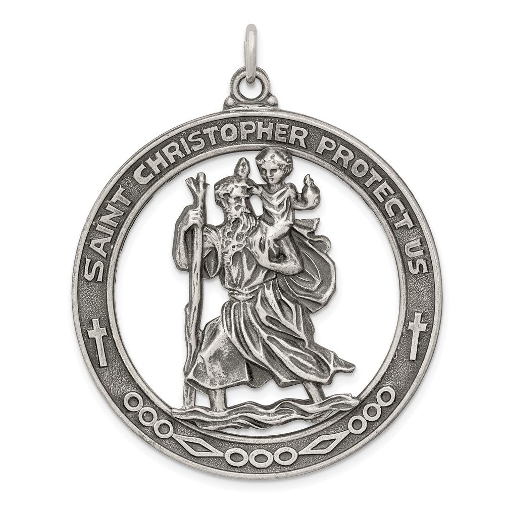 Sterling Silver Antiqued Saint Christopher Medal Pendant