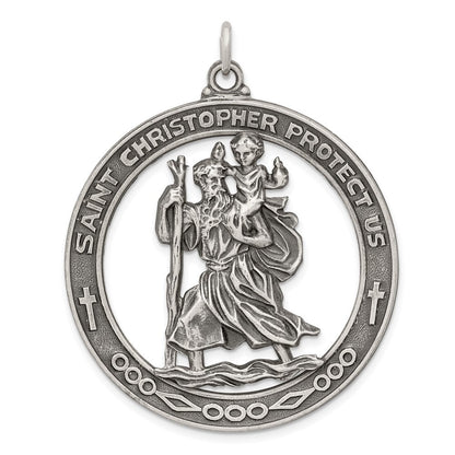 Sterling Silver Antiqued Saint Christopher Medal Pendant