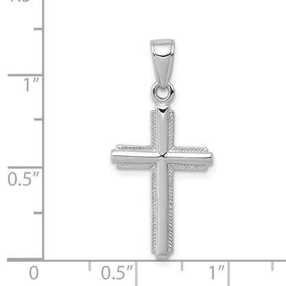 14k White Gold Polished Cross With Striped Border Pendant for Women