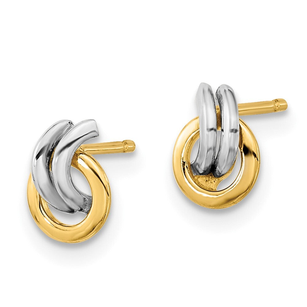 14k Yellow Gold Polished White Rhodium Open Circle Stud Earrings Gift for Women