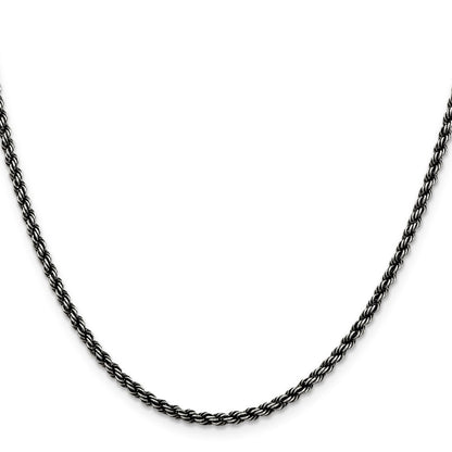 Sterling Silver Ruthenium-plated 2.9mm Rope Chain Necklace