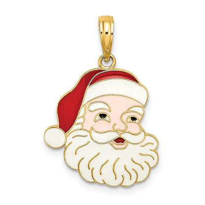 14k Yellow Gold  Enamel Santa Face Charm Pendant for Women