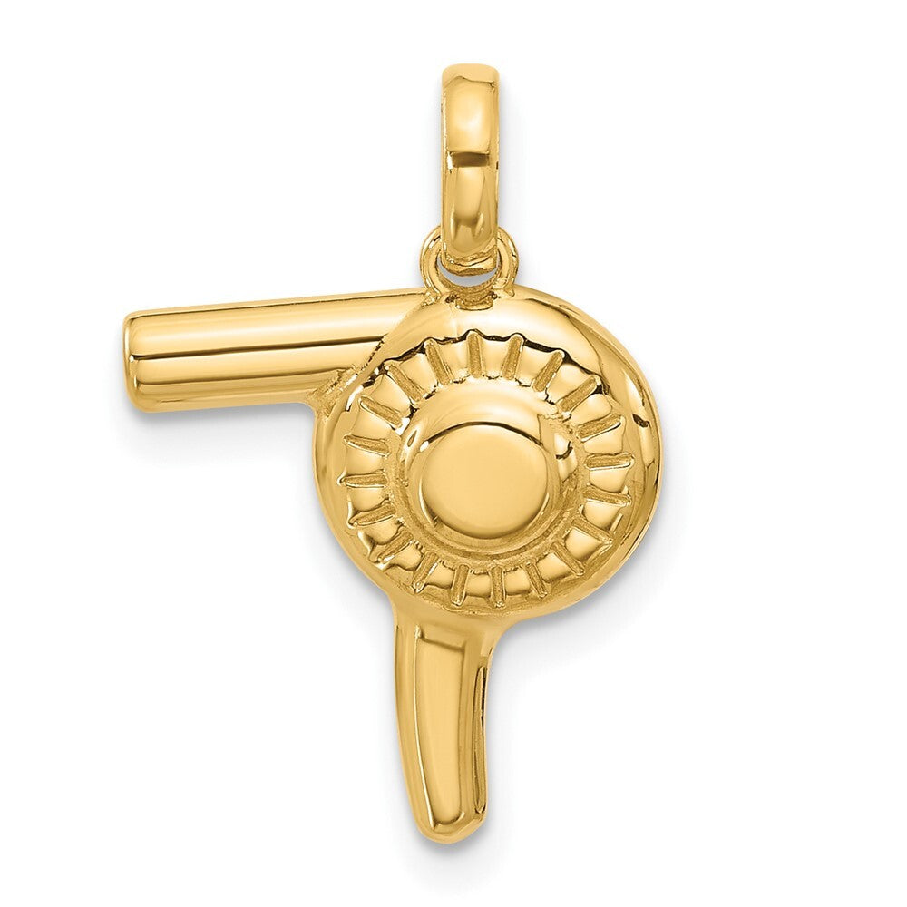 14k Yellow Gold Fancy Hairdryer Pendant for Women