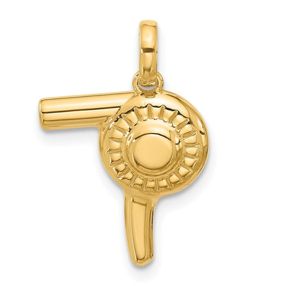 14k Yellow Gold Fancy Hairdryer Pendant for Women