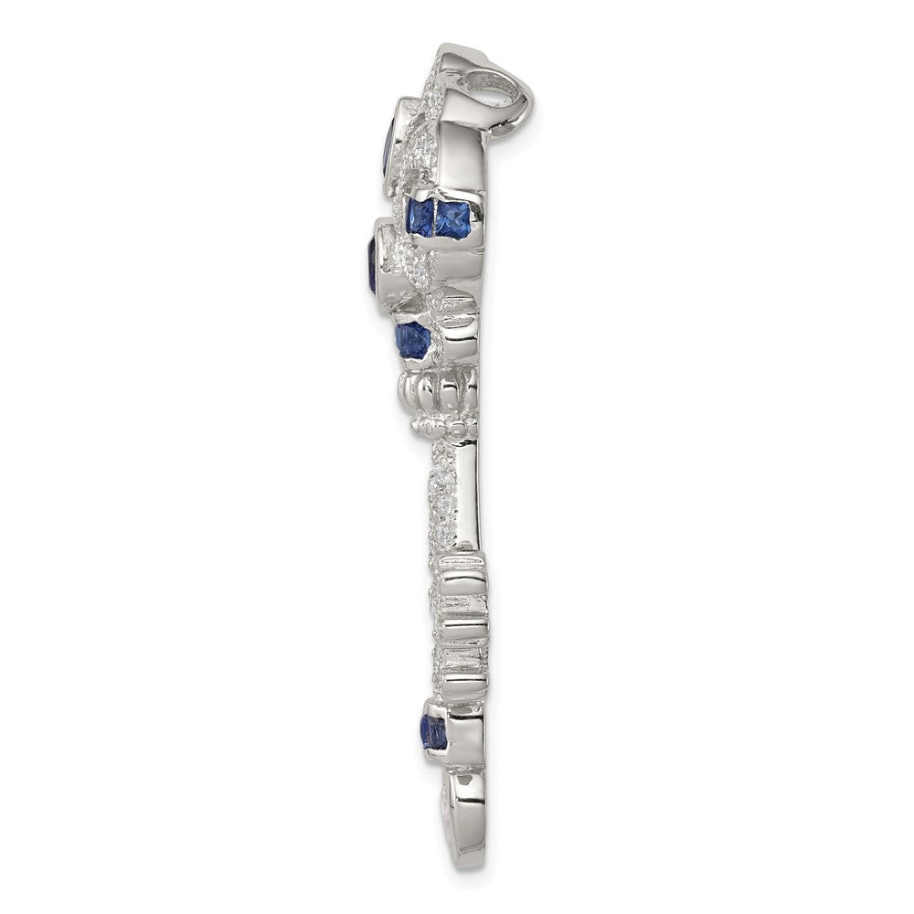 Sterling Silver Rhodium-plated Blue and Clear Cubic Zirconia Key Slide
