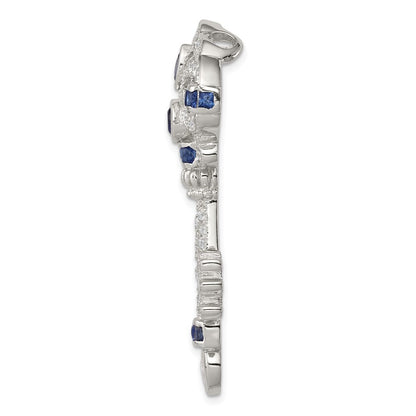 Sterling Silver Rhodium-plated Blue and Clear Cubic Zirconia Key Slide