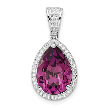 Sterling Silver Rhodium-plated Cubic Zirconia & Dk Purple Crystal Pendant