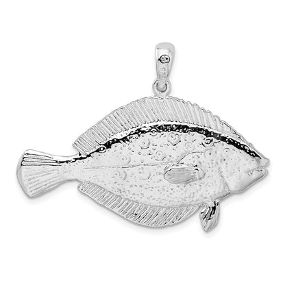 Sterling Silver Rhodium-Plated Polished 3D Flounder Fish Pendant