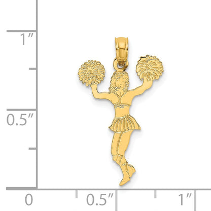 14k Yellow Gold Cheerleader with Pom-Poms Charm Pendant for Women