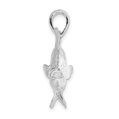 Sterling Silver Rhodium-Plated Polished Skipjack Tuna Fish Pendant