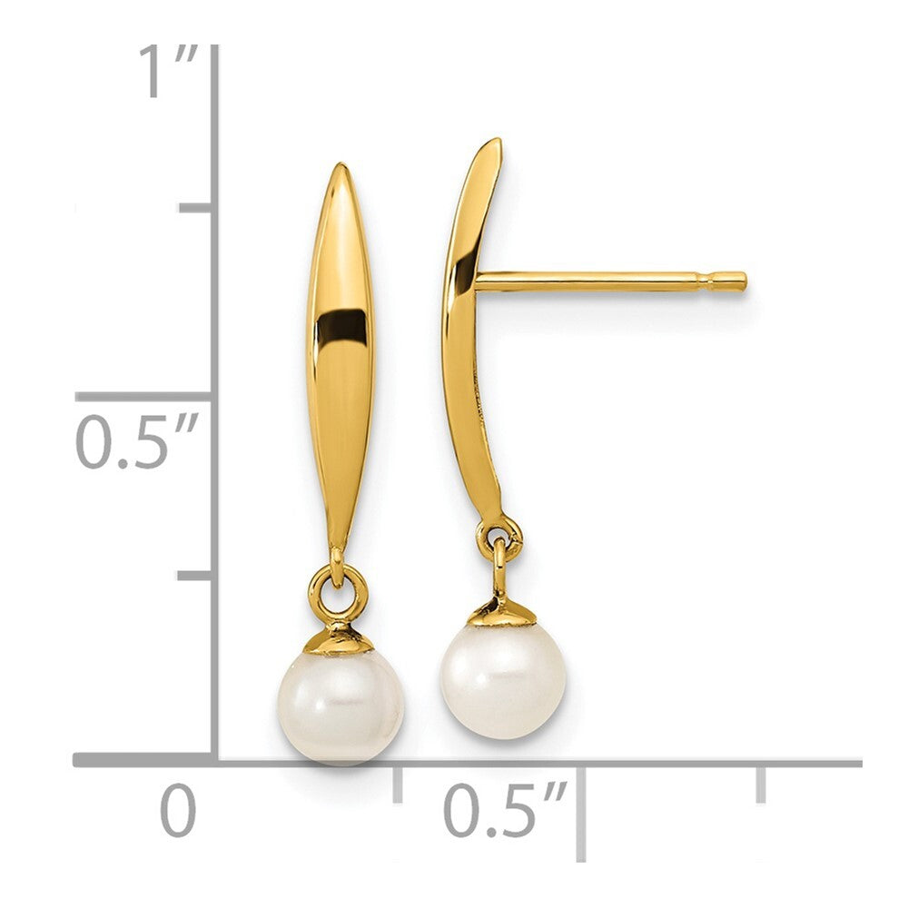 14k Yellow Gold Polished 4mm Freshwater Cultured Pearl Stud Earrings