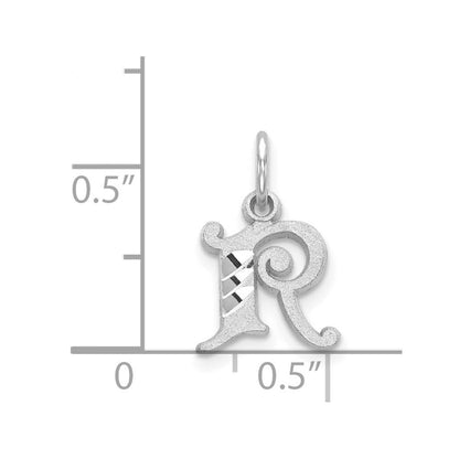 14k White Gold Diamond-cut Letter R Initial Charm Pendant for Women