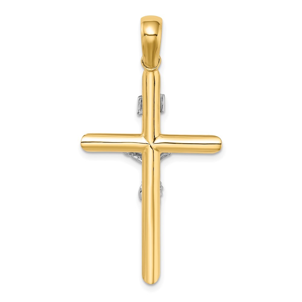 14K Two-Tone Gold Polished Crucifix Charm