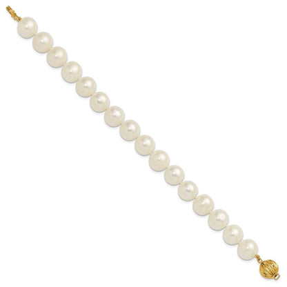14k Yellow Gold 10-11mm Near-Round White Cultured Pearl 7.5" Bracelet