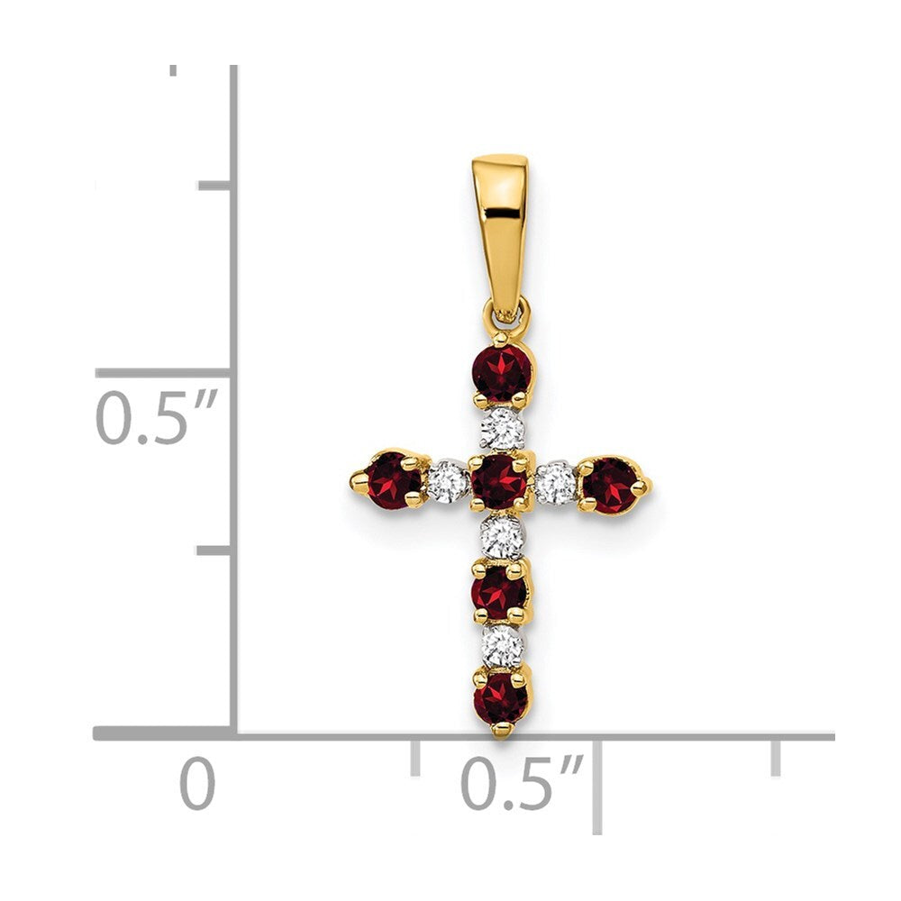 14k Yellow Gold Garnet and Diamond Cross Pendant for Women